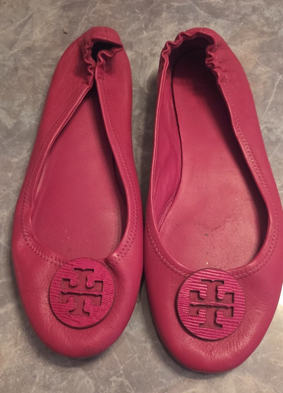 Tory Burch Hot Pink Leather Logo Ballet Flats